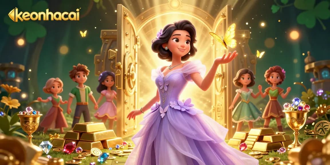 Explore winning bets with keonhacai in a vibrant casino-themed illustration filled with riches.