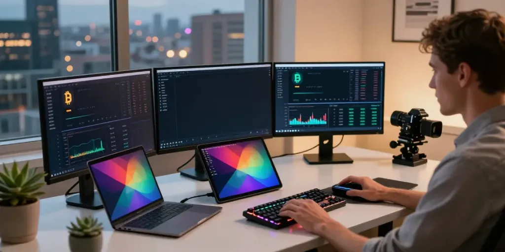 Read more about secure cryptocurrency trading strategies in a modern workspace with DeFi analytics.