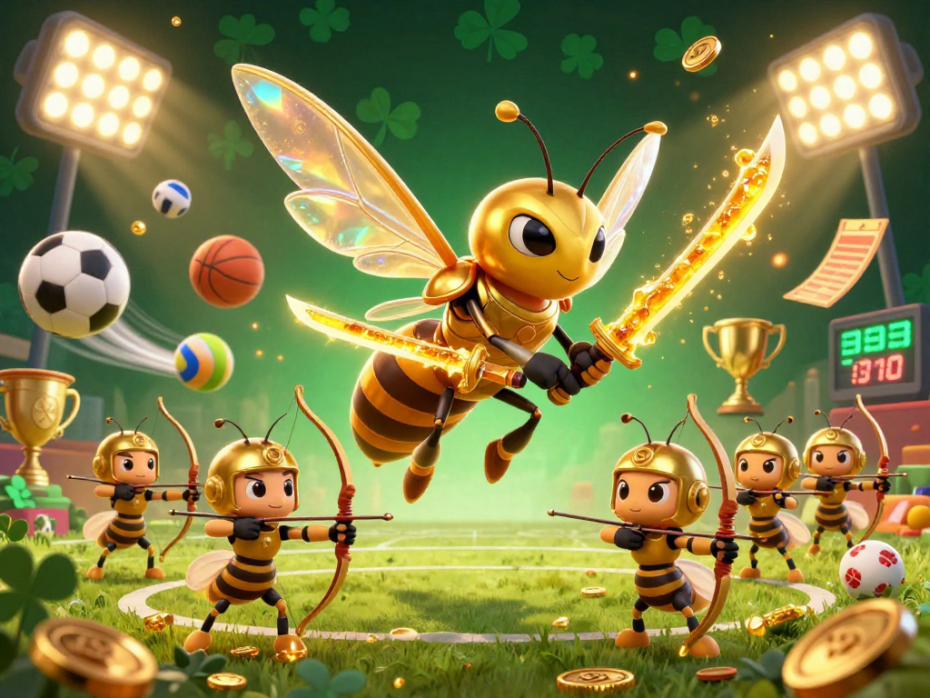 Place your bets at QS88 with dynamic sports action featuring a golden hornet and bee archers.