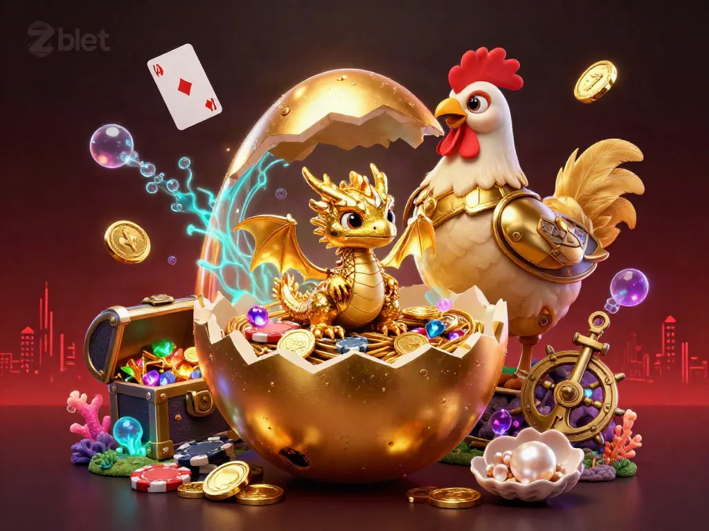 Experience the thrill of zbet with a captivating 3D illustration featuring a golden dragon and poker chips, embodying the excitement of online gaming.