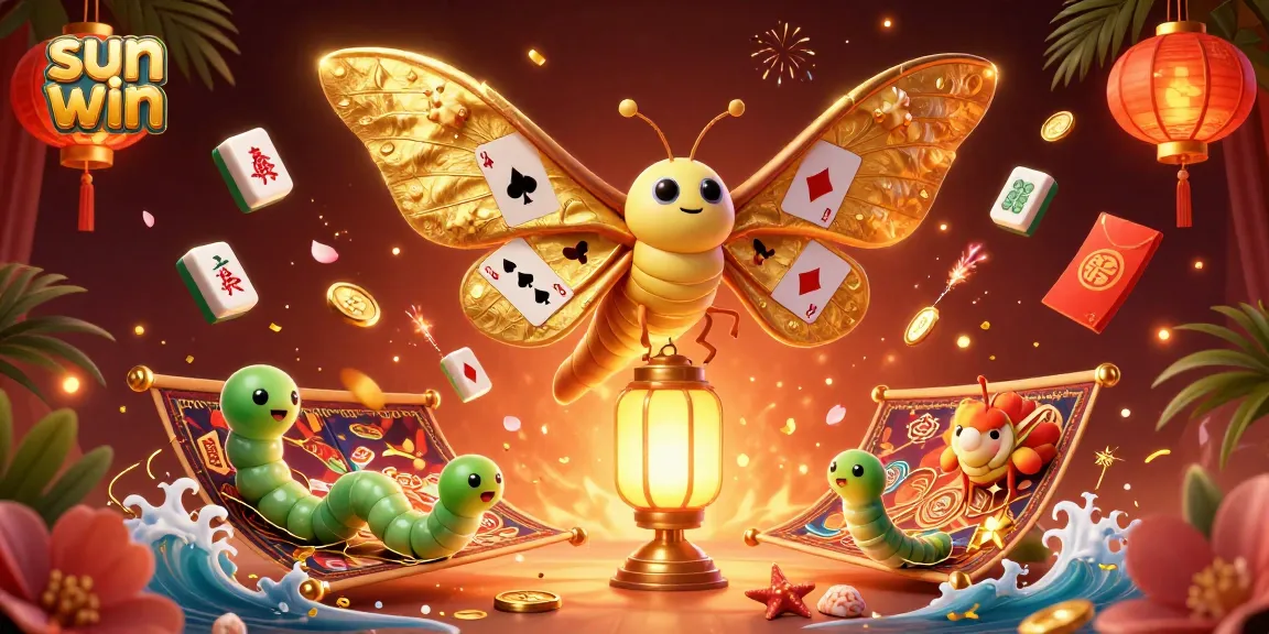 Experience excitement at sun win with golden moths and vibrant casino elements.