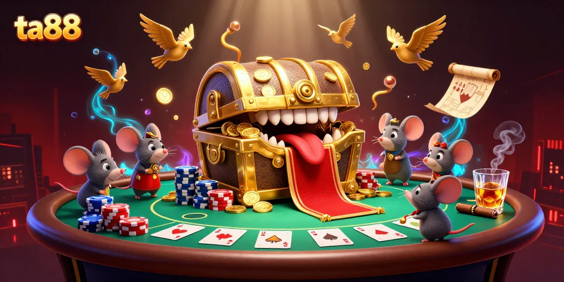 Engage with ta88's thrilling casino atmosphere featuring a captivating chest and poker elements.
