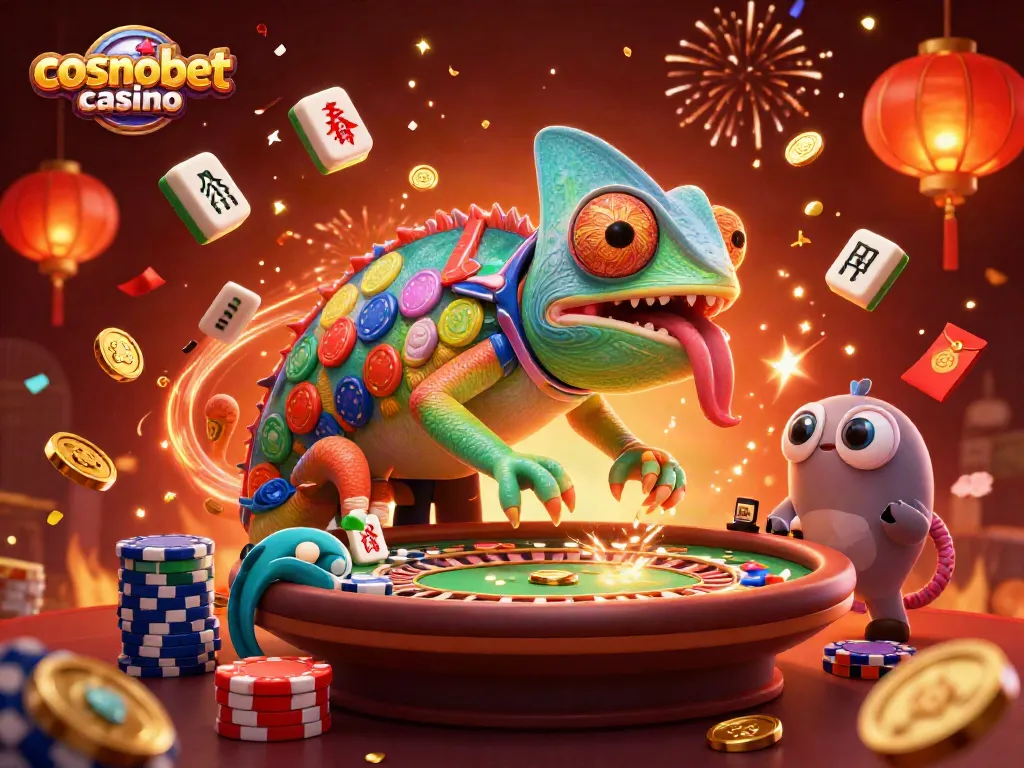 Experience the excitement of cosmobet casino with our vibrant 3D illustration of gaming action.