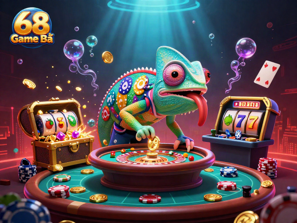 Engage with 68 Game Bài as the chameleon casino owner watches thrilling slots and poker action.