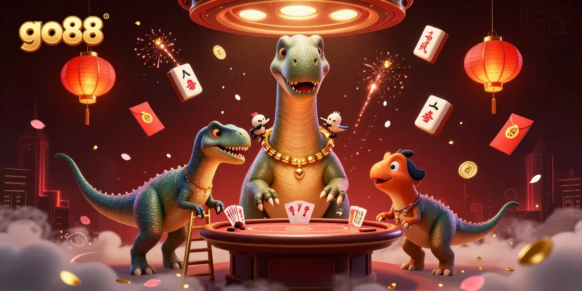 Experience thrilling gaming at go88 with a towering dinosaur dealer and vibrant visuals.