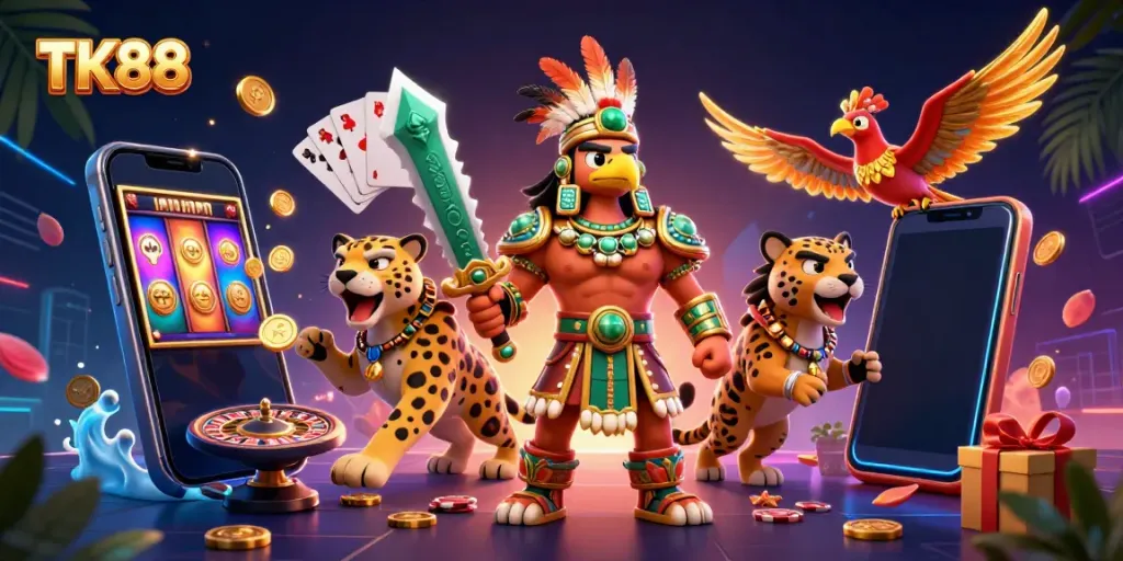 Experience winning strategies at TK88 with a vibrant interactive casino scene.